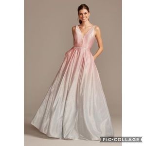 Glitter Ombré Deep-V Gown With Crystal Belt